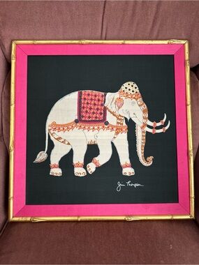 Jim Thompson Decorative Elephant fabric Wall Art in Hot Pink & Black